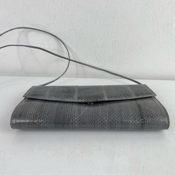 Vintage Minimalist Grey Snakeskin Purse Bag Crossbody Shoulder - Picture 4 of 9